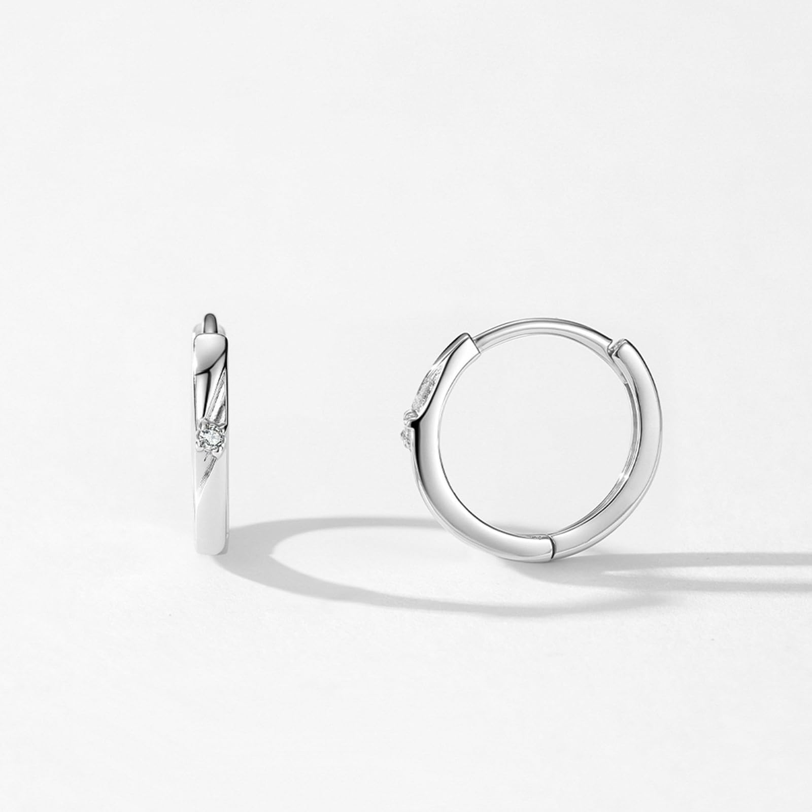 Pendientes de aro para mujer, oro blanco de 18 quilates, Mobius con diamante