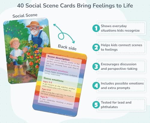Emotionarium 80-Card Emotion & Feelings Game for Kids Ages 3-10 – Scientist-Designed – Emotional Intelligence, Social Skills, Empathy & Self-Regulation – Conversation Cards (40 Emotions + 40 Scenes) - Image 8