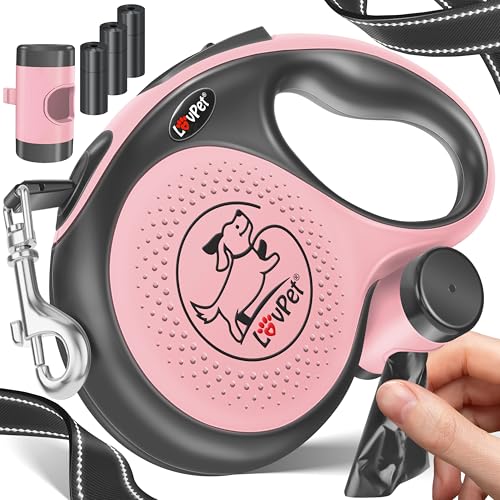 LOVPET® Hunde Rollleine 5m | Hundeleine für kleine & große Hunde 50kg | Ausziehbare Leine ergonomischer & Rutschfester Griff | Joggingleine 360° Leinenverlängerung | Laufleine Reflektierenden Maschen