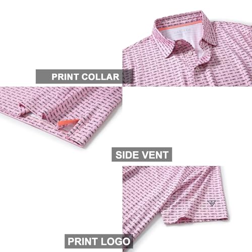 Image of Golf Shirts for Men Dry Fit Short Sleeve Print Performance Moisture Wicking Polo Shirt