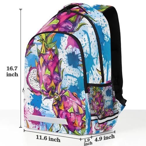 Watercolour Pitaya Dragon Fruit Backpack with Reflector Strips for Women Men, Multi-Pocket Laptop iPad Tablet Backpack Daypack Travel Casual Rucksack 16.7in2