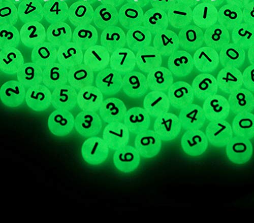 Image of Amaney 500pcs Number Beads 7x4mm Mixed Number Beads Acrylic Round Shape Loose Beads (Glowing in the Dark)