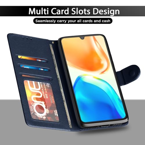 Image of Pikkme Vivo V25 5G Flip Case Leather Finish | Inside TPU with Card Pockets | Wallet Stand and Shock Proof | Magnetic Closing | Complete Protection Flip Cover for Vivo V25 5G (Blue)