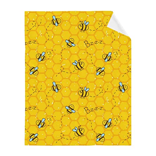 Fehuew Honeycomb Cute Bee Blanket Flannel Fleece Throw Living Room/Bedroom/Sofa Warm Cozy Soft Bed Blanket For Kids Adults All Season (80" X60, Honeycomb Cute Bee) #TOP2