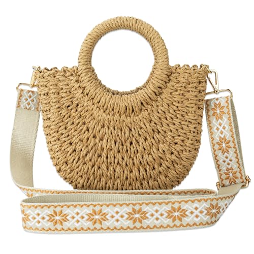 jessie Straw Crossbody Handbags for Women,Vacation Summer Beach Weave Purse (Brown)