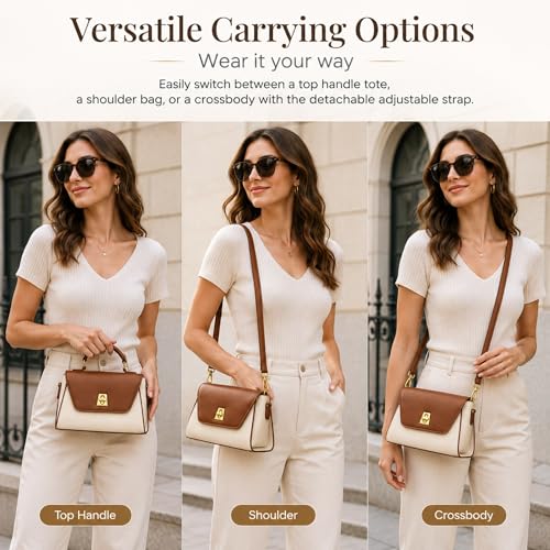 Image of Crossbody Bag for Women Shoulder Handbag PU Leather Satchel Purse with Top Handle Gold Turn Lock Adjustable Strap