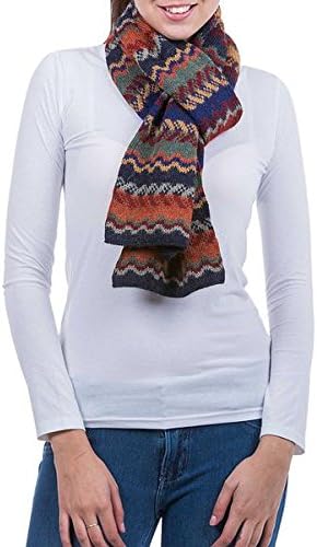 NOVICA Artisan Handmade 100% Alpaca Scarf Wool Striped Accessories Scarves Multicolor Patternedstriped Peru ' Lavish Winter'