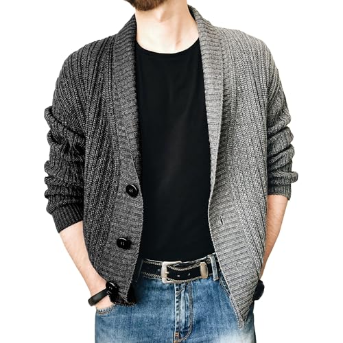 Cardigan col châle en tricot homme gilet manches longues chaud