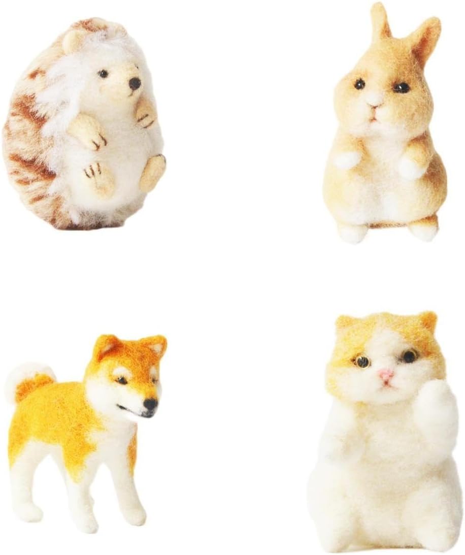 Needle Felting Beginners Kit Full Range of Starter Set Adorable Wool Felt Animals Needlework DIY Crafts Bunny Cat Hedgehog and Shiba Inu