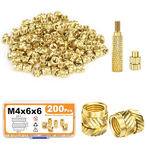 YOMKILU 202 Stück Gewindeeinsatz Set, M4 Messing Einschmelzgewinde mit Lötkolben Einschmelzhilfe, Gerändelt Einpressmuttern Gewindebuchse Threaded Inserts für 3D-Drucker Kunststoffteile