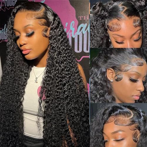 Image of 13x4 Deep Wave Lace Front Wigs Human Hair Pre Plucked 200 Density HD Transparent Lace Front Wigs Human Hair with Baby Hair Deep Curly Wigs Human Hair For Women 22inch