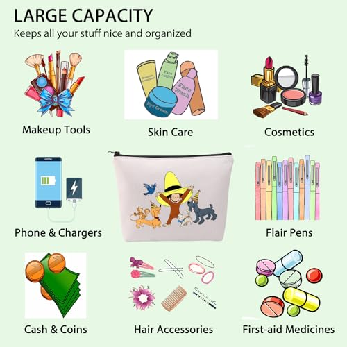 FOTAP Cartoon Monkey Makeup Bag Best Friends Gift Cartoon Characters Lover Gift Adventure TV Series Cosmetic Bag BFF Gift (Monkey &hat)3