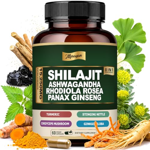 MPRAYAN Ashwagandha Capsules 8-in-1 Herbal for Men and Women with Rhodiola Rosea Ginseng and Stinging Nettle Shilajit