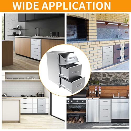 Image of 17W x 30H x 21D Inch Outdoor Kitchen Stainless Steel Triple Access Drawers with Paper Towel Holder Combo for Outdoor Kitchen Island or Grill Station
