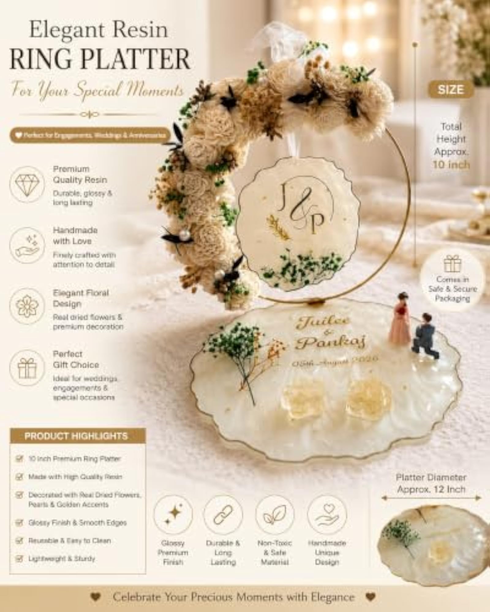 Customized Resin Engagement Ring Double Platter, Wedding Gift