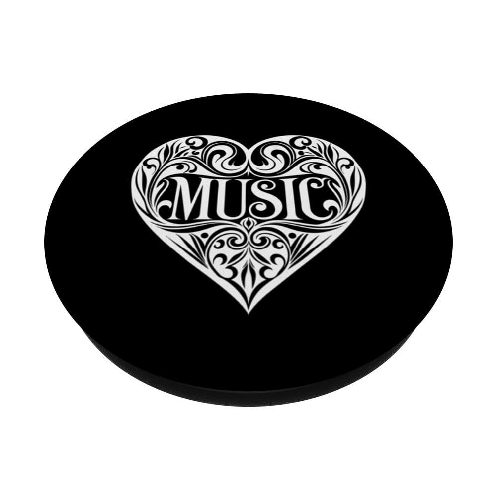 Love Music Shirt Music Love Heart PopSockets Swappable PopGrip, Black - Image 2