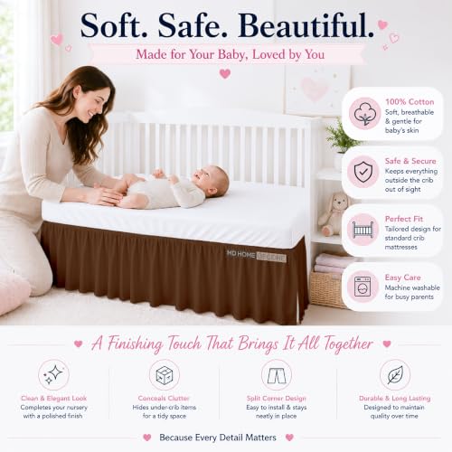 Image of Chocolate Ruffled Crib Bed Skirt - 100% Cotton - Nursery Dust Ruffle Bedding Skirts for Baby Boy or Baby Girl - Standard Crib, 14 inch Drop | Nursery Standard Crib Bedding Bed Skirt for Baby Boys and Baby Girls. Hides Under-Crib Storage for a Neat Appearance