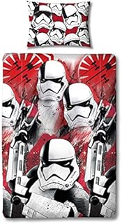 Star Wars single Duvet Cover with Matching Pillow Case - Two sided Reversible Episode 8 Storm Trooper Design, Microfibre, Red, single, 135 x 0.2 x 200 cm