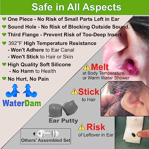WaterDam Swimming Ear Plugs - Ultra Comfy Waterproof Earplugs Prevent Swimmer's Ear (Small, Medium, Large - Blue, Black)