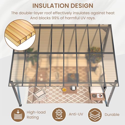 10-x-14-Gazebo-Hardtop-Wall-Mounted-Lean-to-Gazebo-Pergola-for-Patio-Large-Aluminum-Pergola-Awnings-for-Decks-Patio-Backyard-Porch 10 x 14 Gazebo Hardtop Wall Mounted Lean to Gazebo Pergola for Patio Large Aluminum Pergola Awnings for Decks Patio Backyard Porch