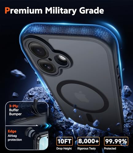 Image of FNTCASE for iPhone 17 Case Matte: Magnetic Translucent Phone Cases with Screen Protector and Lens Protection Durable Textured Rugged Shockproof Protective Slim Cell Cover 6.3 inch (C-Black)