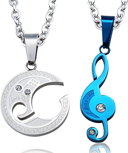 Jstyle Jewelry Stainless Steel Best Friend Puzzle Pendant,Music Note Engraved,with Chain