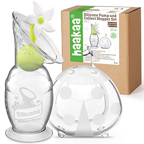 Image of haakaa 100ml Manual Breast Pump with White Stopper and 75ml Wearable Ladybug Breast Milk Collector Combo New Breastfeeding Gift