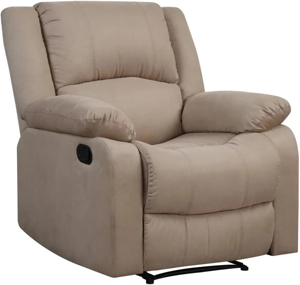 Standard Push Back Recliner, Beige Microfiber Sofa Couch Chair