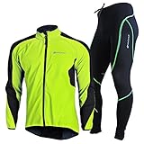 NUCKILY Herren Fahrradbekleidung Set Radtrikot Langarm Winddicht Thermische Fleece Hosen mit 3D Sitzpolster, Farbe: 60406, Gr. XL