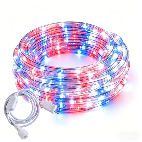CHORLED 50ft Red/Blue/White Rope Lights Connectable for Indoor & Outdoor 110V Flexible Tube Lights Waterproof LED Rope Lighting for Outside Deck Patio Pool Camping Bedroom Decor Landscape Lighitng