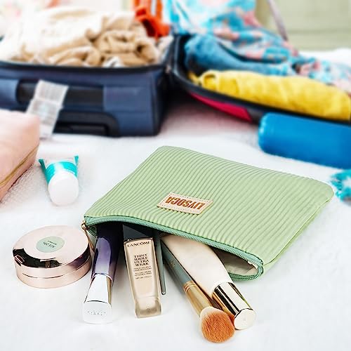 Liysoca 2Pcs Cosmetic Bags For Women Small Makeup Bag, Pu Striped Leather Makeup Pouch Large Capacity Cosmetic Pouch Cute Lipstick Pouch Travel Zipper Pouch Small Cosmetic Bag #TOP4