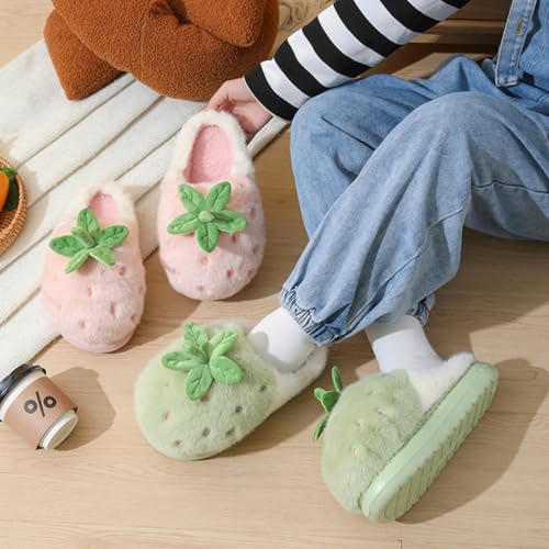 Strawberry Fuzzy Friut Slippers for Women, Cute Fluffy Plush Warm House Couple Slippers, Winter4