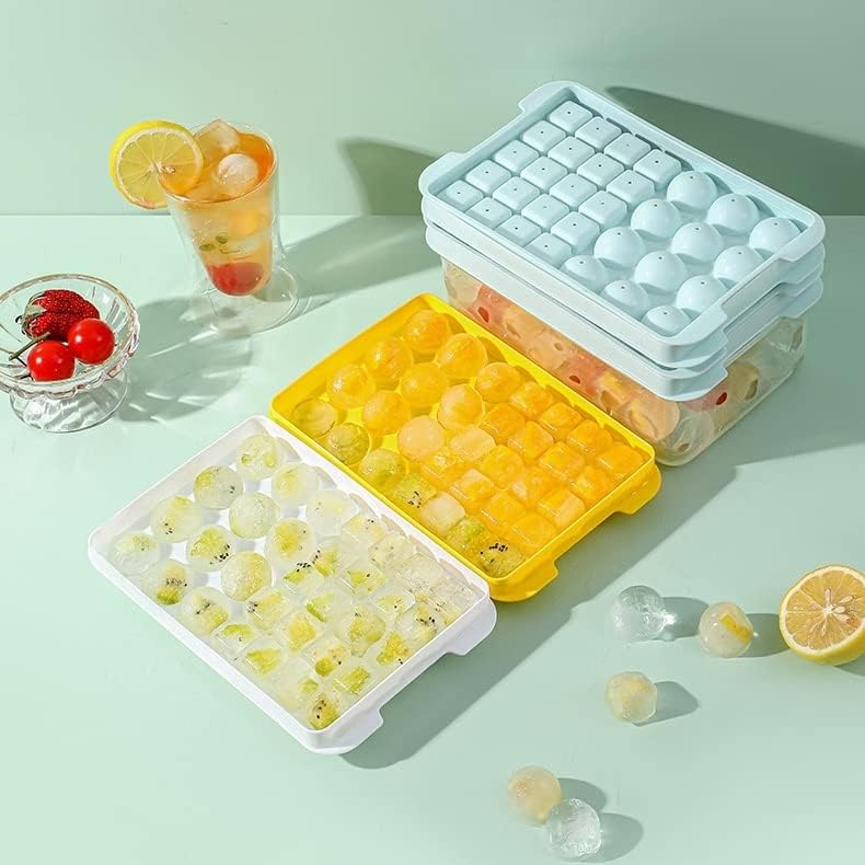 Miniatura 7 de Bandeja redonda y cuadrada para cubitos de hielo, molde para hacer bolas de hielo para congelador con contenedor, bandeja circular para cubitos de