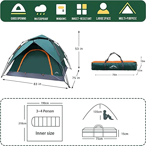 Fs 3-4 Person Pop Up Tent Family Backpacking 60 Seconds Instant Easy Set Up Tent, Ultralight Waterproof Camping Tent With Removable Rainfly And Carry Bag, Double Layer, Uv Resistance #TOP1