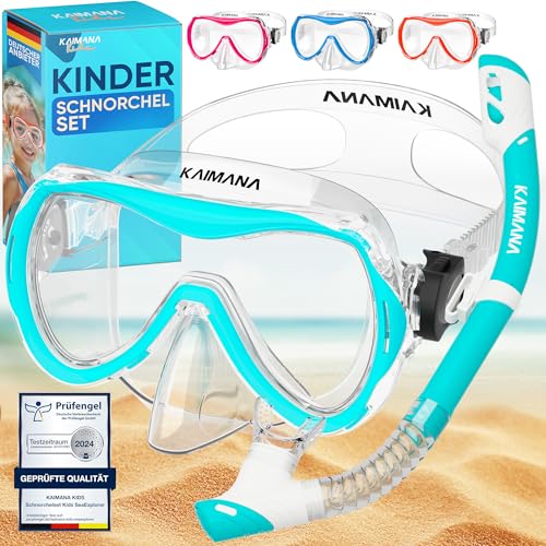Das Neue KAIMANA® SeaExplorer Schnorchelset Kinder + Tragetasche, Taucherbrille mit Schnorchel, Taucherbrille Kinder, Alternative zur Schnorchelmaske Kinder, Taucherbrille mit Stoffband/Silikonband