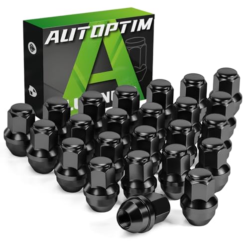 Image of AUTOPTIM M14x1.5 Lug Nuts - Replacement for 2015-2022 Ford F150, Expedition, 2015-2020 Lincoln Navigator, OEM Factory Style, Black 21mm Hex 1.8 inch Tall, One Piece Closed End Wheel Lug Nuts (24pcs)