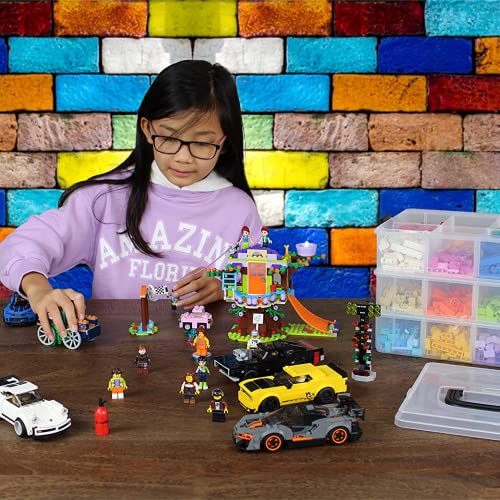 Bins & Things Stackable Toys Organizer Storage Case Compatible With Calico Critter, Hot Wheels, Lego Storage Organizer, Lol Omg Or Mini Toy Action Figures - Portable Adjustable Box W/Carrying Handle - Lego Storage Box #TOP5