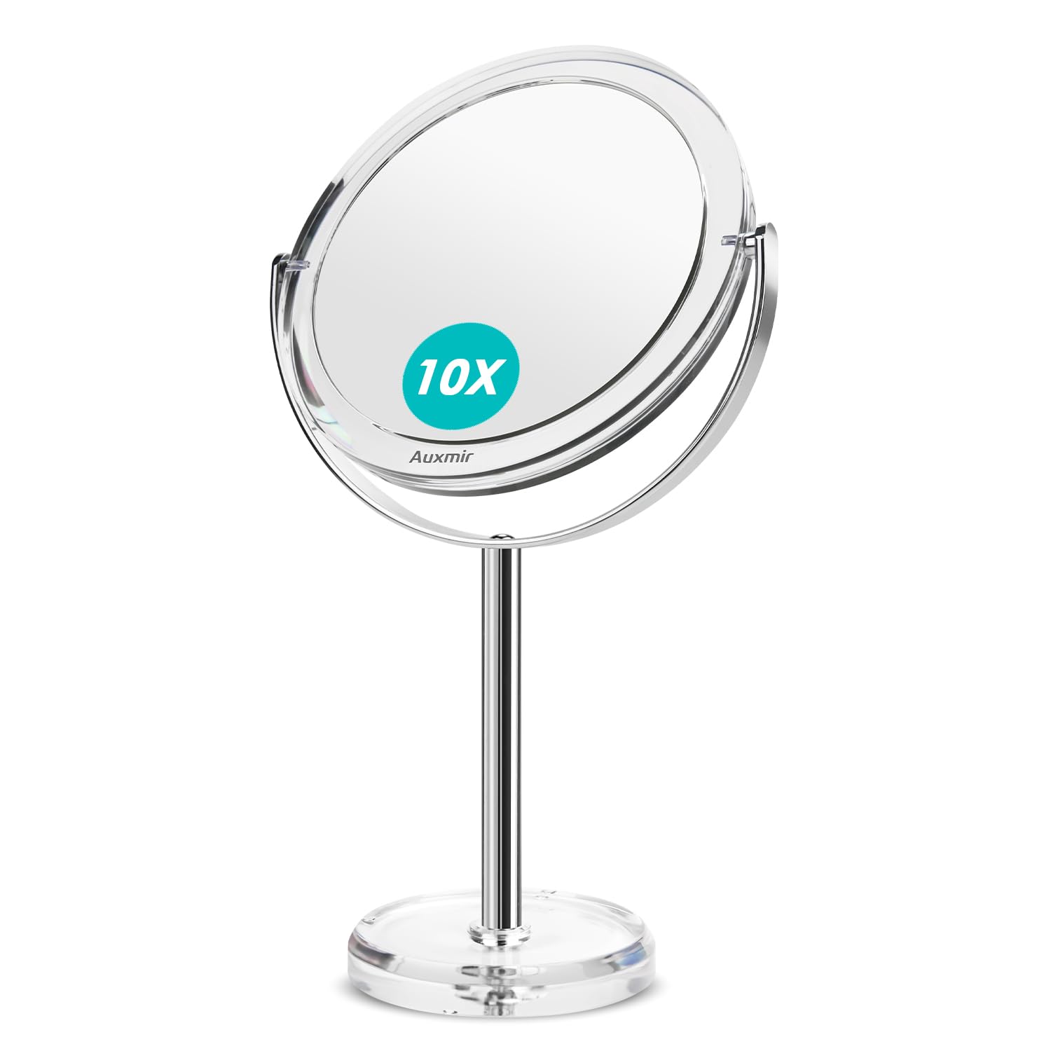 Auxmir Espejo Maquillaje con Aumento 10X / 1X, Espejo de Mesa Baño Doble Cara, Giratorio 360° para Maquillaje, Afeitado, Depilación Cejas y Cuidado Facial