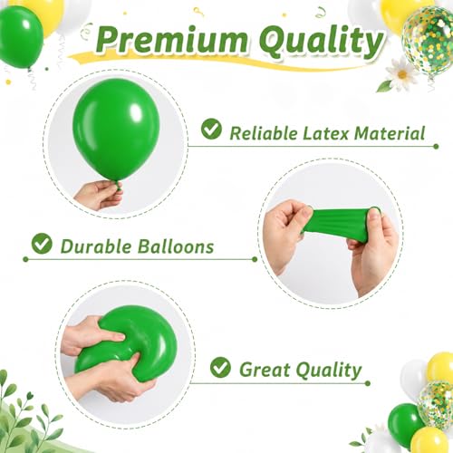 Image of Green and Yellow Balloons, 60 Pcs 12 Inch Dark Green Yellow White Latex Balloons with Gold Confetti for Graduation Birthday Golf Party Decorations