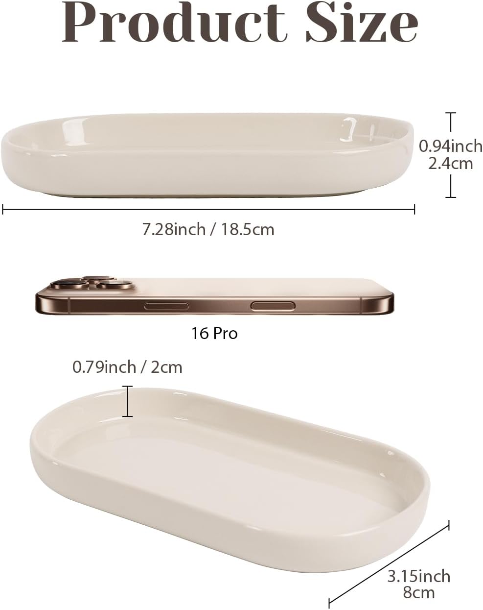 INGOFIN 7" Ceramic Bathroom Vanity Tray - Bathroom Organizer Countertop Tray for Perfume, Jewelry, Candles, Small Kitchen Counter Soap Tray, Decorative for Bathroom Vanity and Toilet Tank, Beige - Image 2
