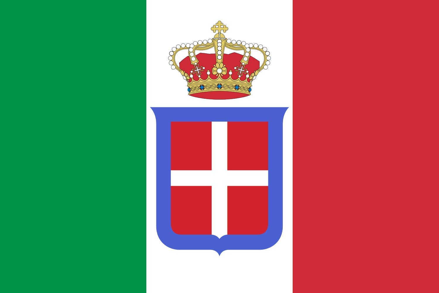 Drapeau Italie 1861-1946 couronné XL ourlet pratique pour mât sans fixation