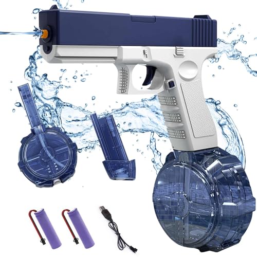 Pistola ad Acqua Elettrica per Bambini, Pistole Giocattolo ad Acqua Alta Capacità 180+500CC, Water Gun Automatica Ricaricabile Water Blaster per Estate Giardino Piscina Spiaggia (Glock)