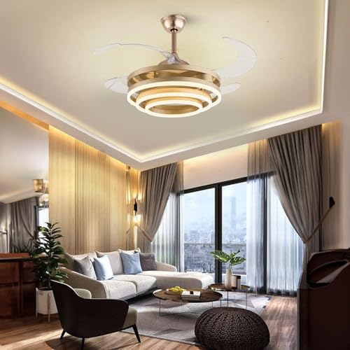 Image of blissbells Modern Black Ceiling Fan with LED Light, 3-Blade Design, Remote Control, Contemporary Style for Living Room, Dining Room (Ring Style)
