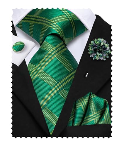 Image of Hi-Tie Mens Paisley Floral Striped Ties Set Silk Necktie and Lapel Pin for Men Pocket Square Cufflinks Set Business Wedding
