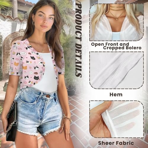 Image of Womens Short Sleeve Bolero Shrug Open Front Knit Cropped Cardigan Shoulder Cover for Dress Cute Casual Knit Cover Up
