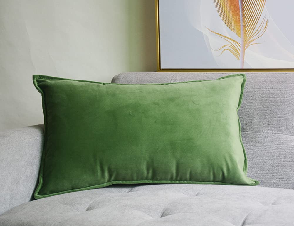 Lutanky Velvet Cushion Covers 40 x 60cm Olive-Green Rectangle Piped Throw Pillow cases Cushion Decorative Long Pillow Covers for Sofa Couch with Invisible Zipper