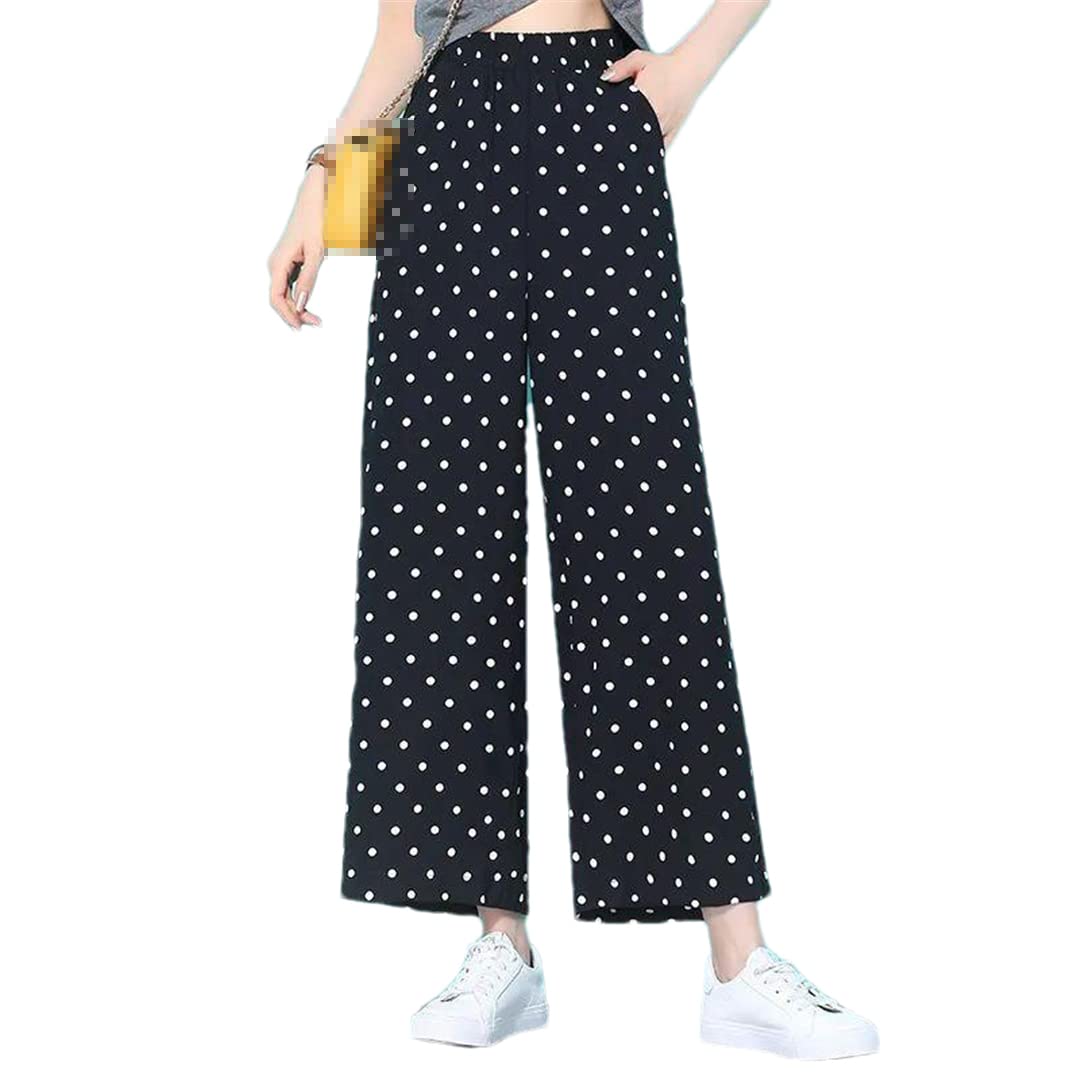 ERFMFKL Womens Pants Polka Dot Print Elastic Waist Wide Leg Chiffon Straight Leg Pants Pants