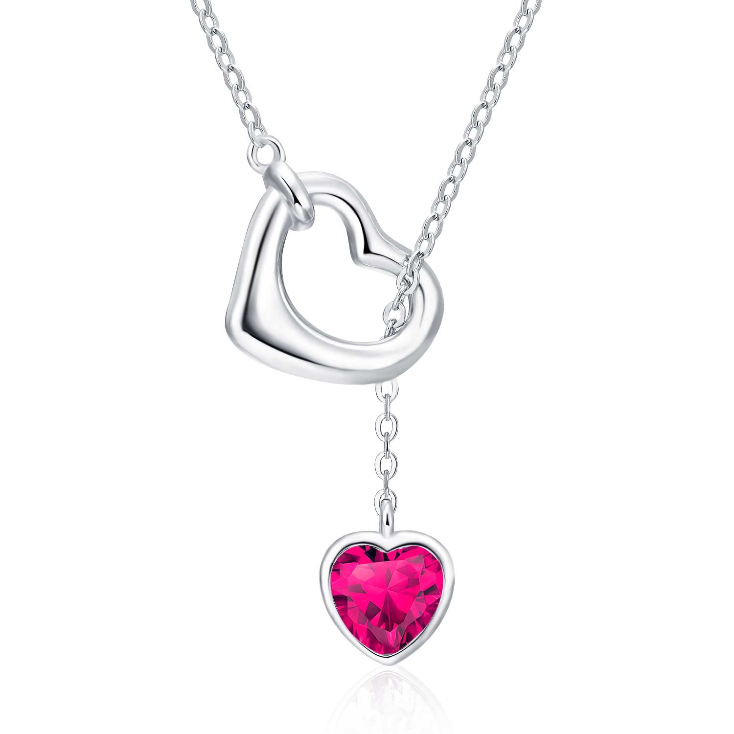 FJ Halsketting voor dames, hart, geboortesteen, 925 sterling zilver, oneindigheidssieraden, cadeaus voor dames, vriendin, echtgenote, moeder, 12 mm (ruby), 24 * 13 mm (pendant), Sterling zilver