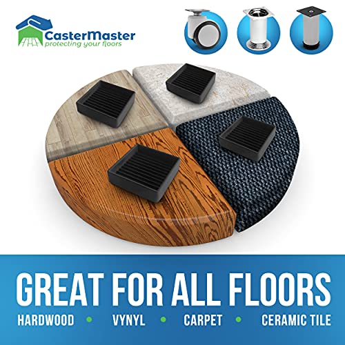 Castermaster Non Slip Furniture Pads - 2X2 Black Square Rubber Anti Skid Caster Cups Leg Coasters - Couch, Chair, Feet, And Bed Stoppers With Anti - Sliding Floor Grip (Set Of 4) #TOP2