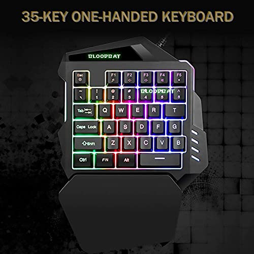 Image of G94 One Hand RGB Gaming Keyboard, USB Wired Rainbow Single Hand Keyboard with Wrist Rest Support, Multimedia Keys, Backlit Ergonomic Mechanical Feeling Keyboard for Game